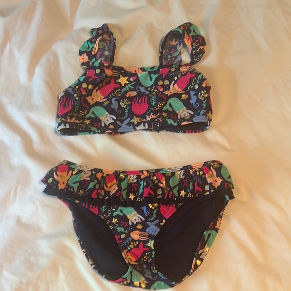 Colorful Mermaid Print Bikini Set for Girls